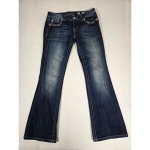 Miss Me Women Size 27x31 Blue Denim Easy Boot Embroidered Sequin Jeans Dark Wash